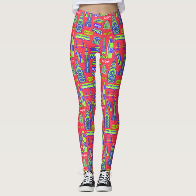 New York City Pattern Red Leggings (Front)