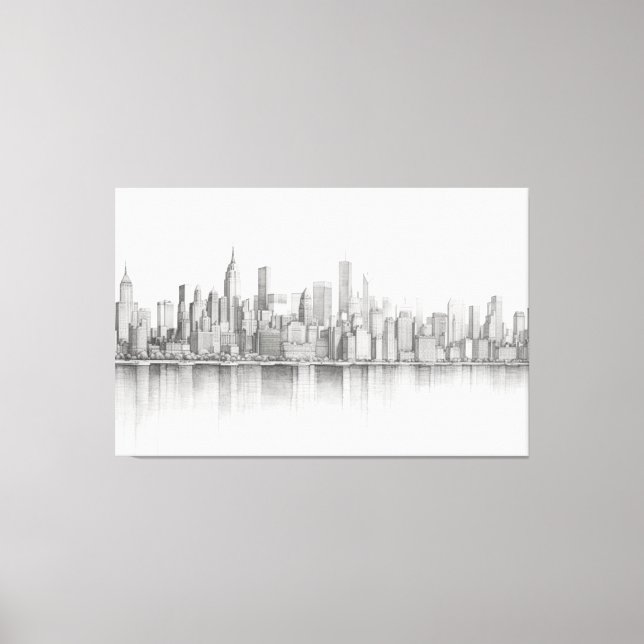 New York City, Pencil Sketch Style Canvas Print (Front)