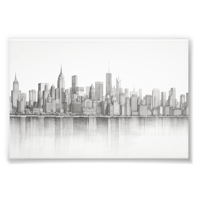 New York City, Pencil Sketch Style Photo Print (Front)