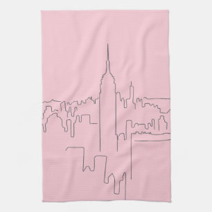 New York City Pink Minimal Line Kitchen Towel