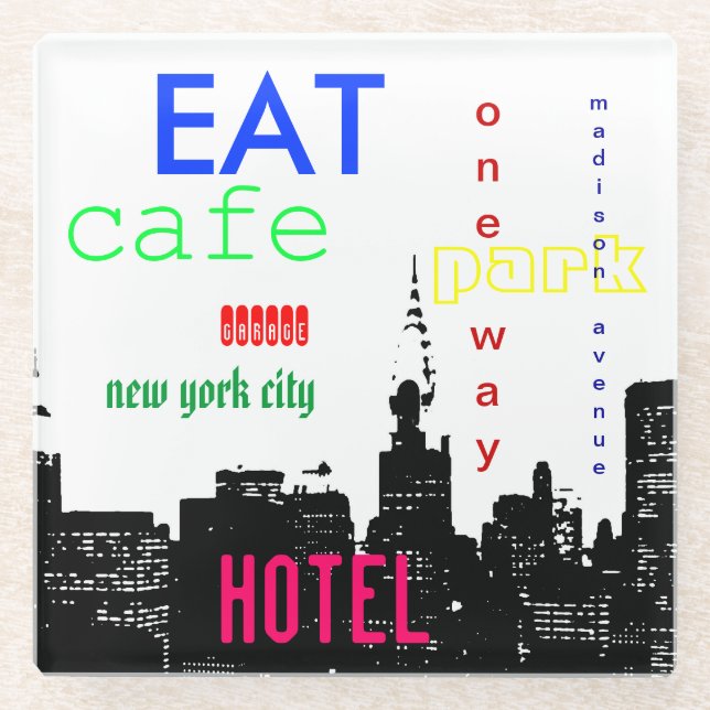 New York City Pop Art Glass Coaster (Front)