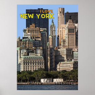 new york city poster, nyc skyline art, manhattan w poster