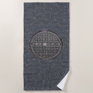 New York City Sewer Cover and Asphalt Pavement NYC Beach Towel