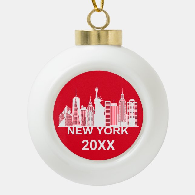 New York city silhouette Ceramic Ball Christmas Ornament (Front)