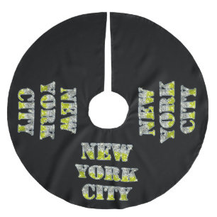 New York City Silver Gold Glitters Brushed Polyester Tree Skirt