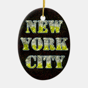 New York City Silver Gold Glitters Ceramic Ornament