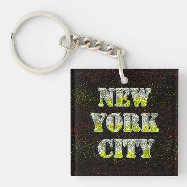 New York City Silver Gold Glitters Keychain (Front)