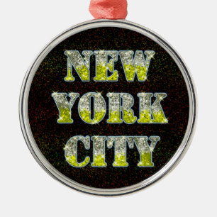 New York City Silver Gold Glitters Metal Ornament