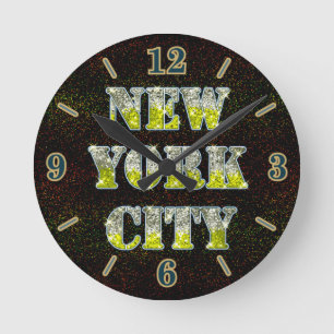 New York City Silver Gold Glitters Round Clock