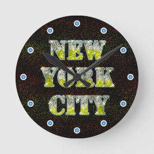 New York City Silver Gold Glitters Round Clock