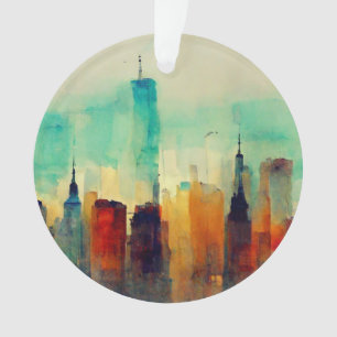 New York City Sky Line - Water Color Ornament