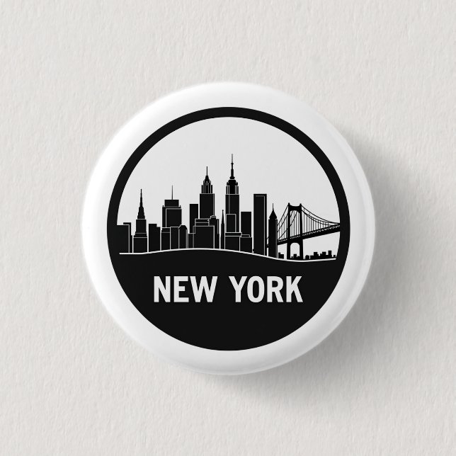New York City Skyline 1 Inch Round Button (Front)
