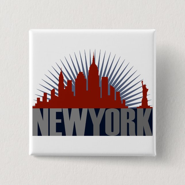 New York City Skyline 2 Inch Square Button (Front)
