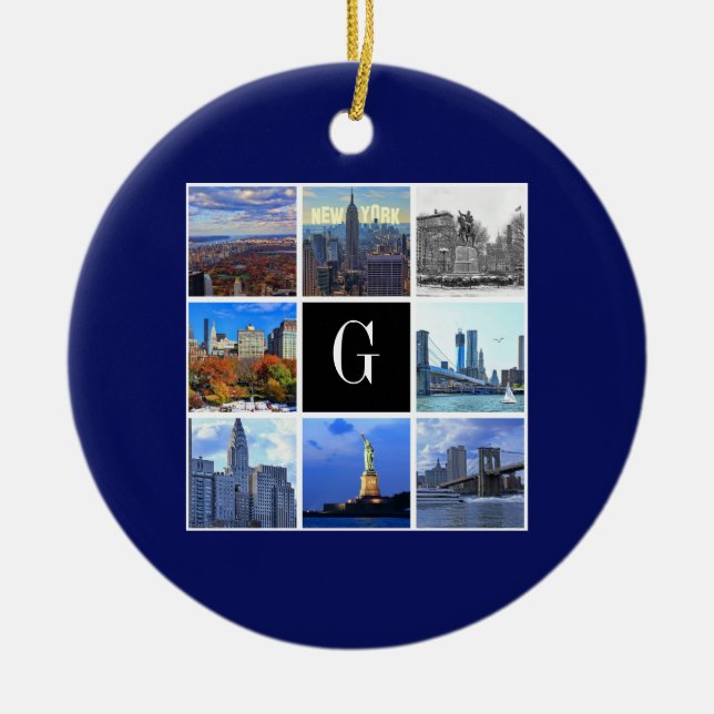 New York City Skyline 8 Image Photo Collage Ceramic Ornament (Front)