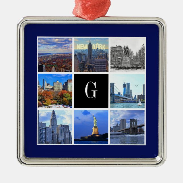 New York City Skyline 8 Image Photo Collage Metal Ornament (Front)