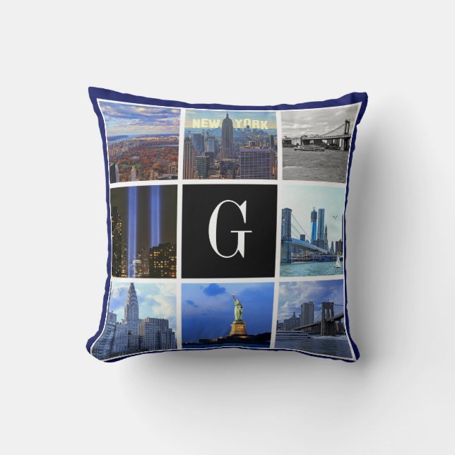 New York City Skyline 8 Image Photo Collage Throw Pillow (Front)