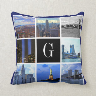 New York City Skyline 8 Image Photo Collage Throw Pillow