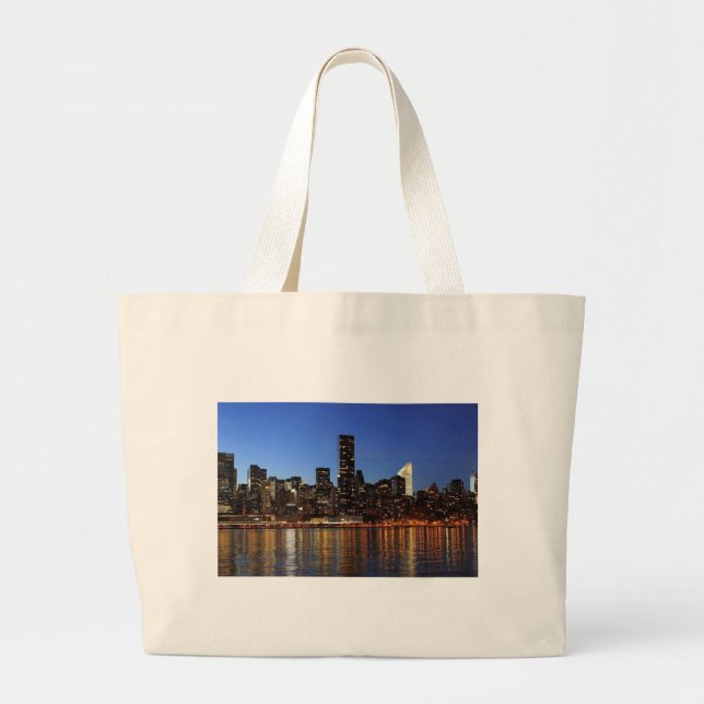 New York City Skyline at Night Large Tote Bag (Front)