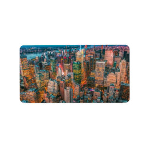 New York City Skyline at Sunset NYC Twilight Label