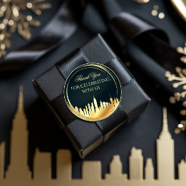 New York City Skyline Black Gold Classic Round Sticker