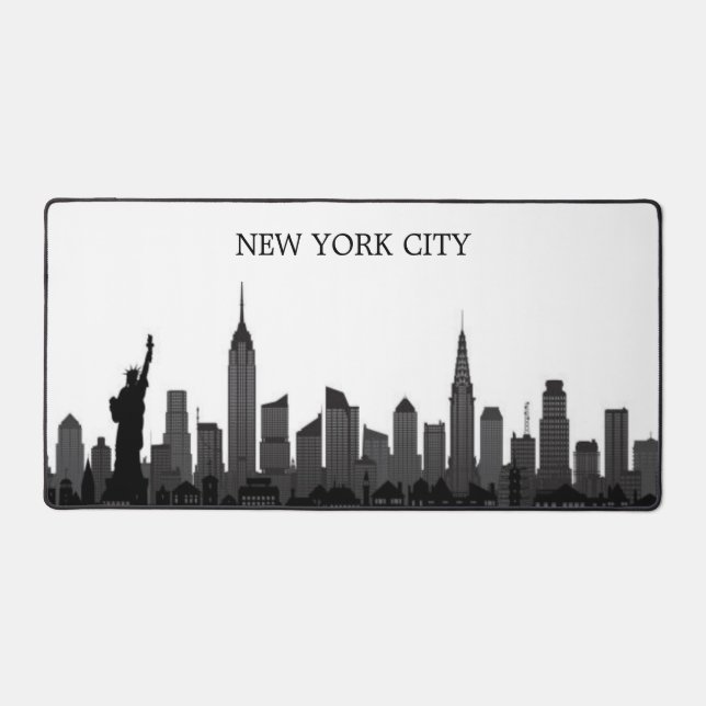 New York City Skyline Black Modern Manhattan NYC Desk Mat (Front)