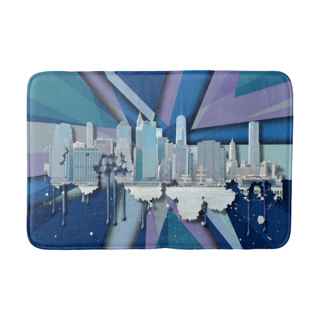 New York City Skyline | Blue 3D Bath Mat (Front)