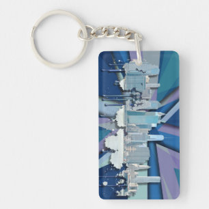 New York City Skyline   Blue 3D Keychain