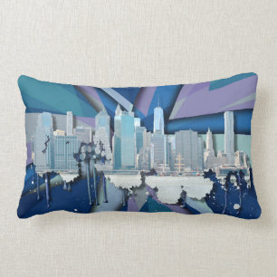 New York City Skyline Blue 3D Lumbar Pillow