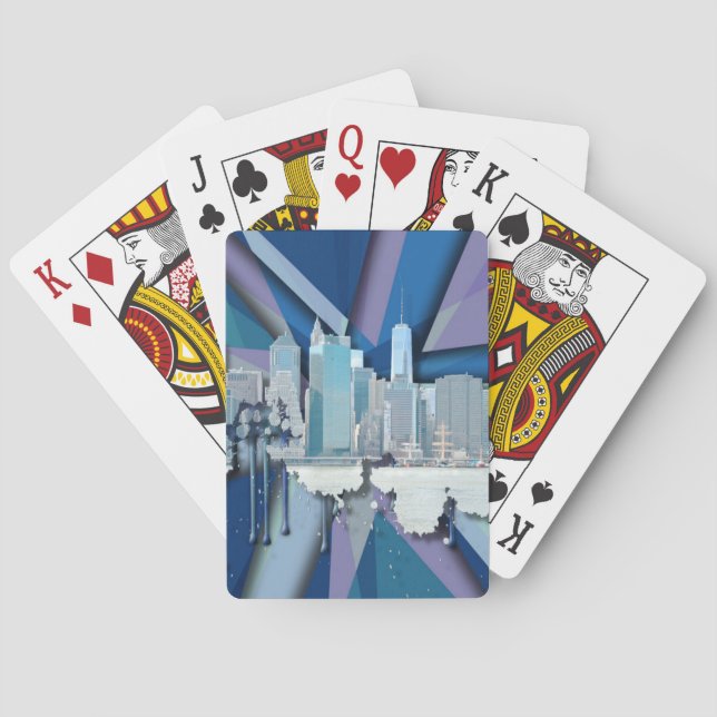 New York City Skyline | Blue 3D Playing Cards (Back)