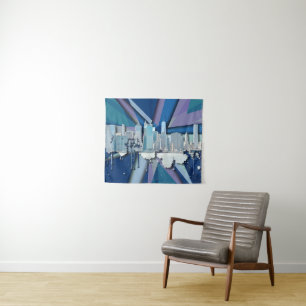 New York City Skyline Blue 3D Tapestry