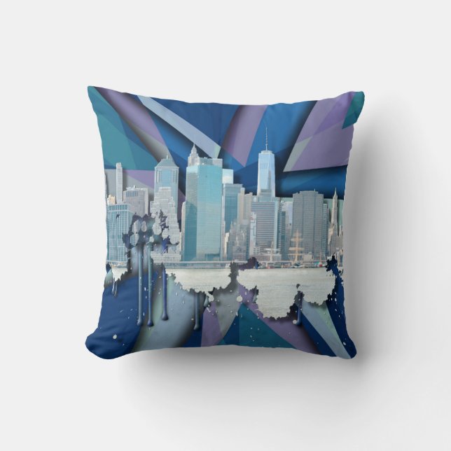 New York City Skyline | Blue 3D Throw Pillow (Front)