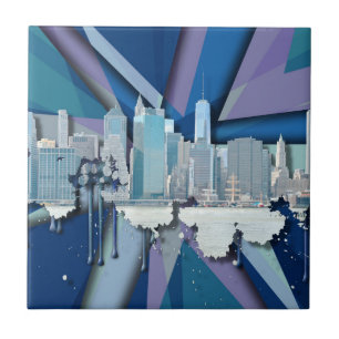 New York City Skyline   Blue 3D Tile