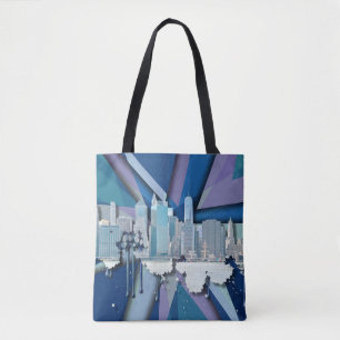 New York City Skyline   Blue 3D Tote Bag