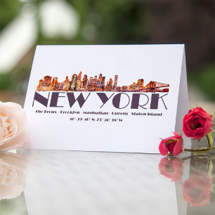 New York City Skyline. Boroughs and Coordinates Thank You Card