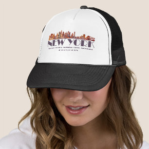 New York City Skyline. Boroughs and Coordinates Trucker Hat