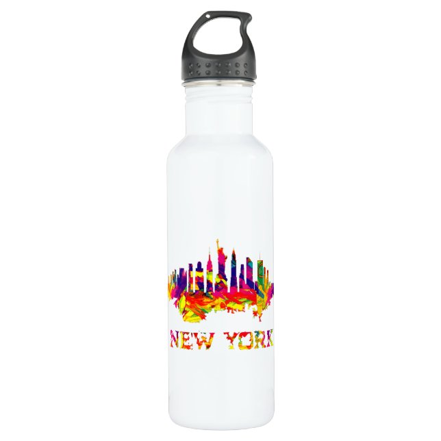 New York City skyline bright colourful 710 Ml Water Bottle (Front)