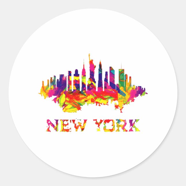 New York City skyline bright colourful Classic Round Sticker (Front)