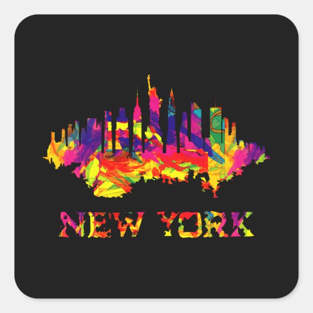 New York City skyline bright colourful Square Sticker (Front)