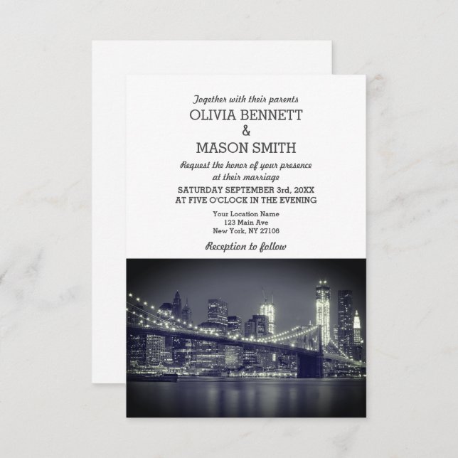 New York City Skyline Brooklyn Faire-part de maria (Devant / Derrière)