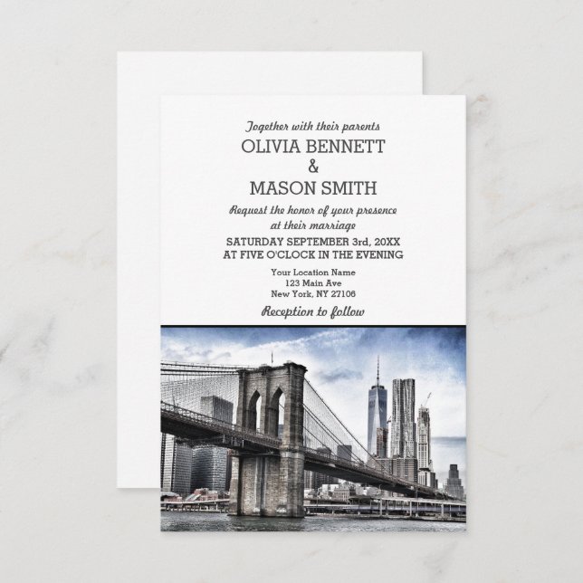 New York City Skyline Brooklyn Wedding Invitation (Front/Back)