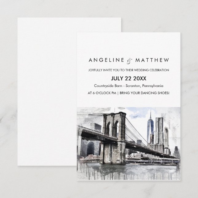 New York City Skyline Brooklyn Wedding Invitation (Front/Back)