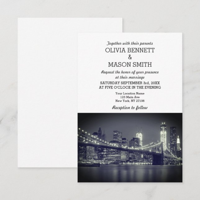 New York City Skyline Brooklyn Wedding Invitation (Front/Back)