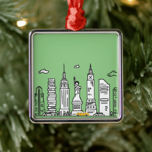 New York City Skyline & Cab - Ornament