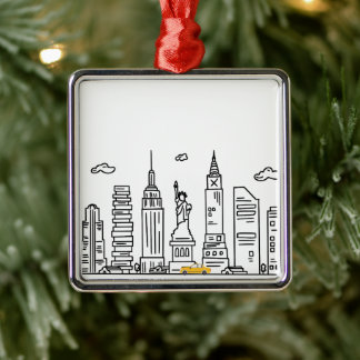 New York City Skyline & Cab - Ornament 