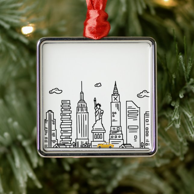 New York City Skyline & Cab - Ornament  (Tree)