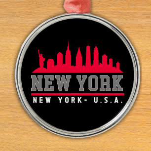 New York City Skyline City Metal Ornament