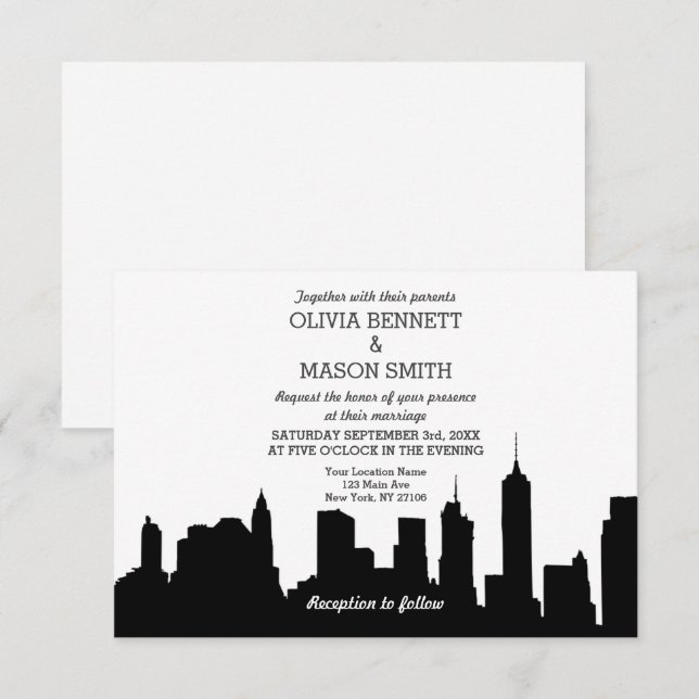 New York City Skyline Cityscape Wedding Invitation (Front/Back)