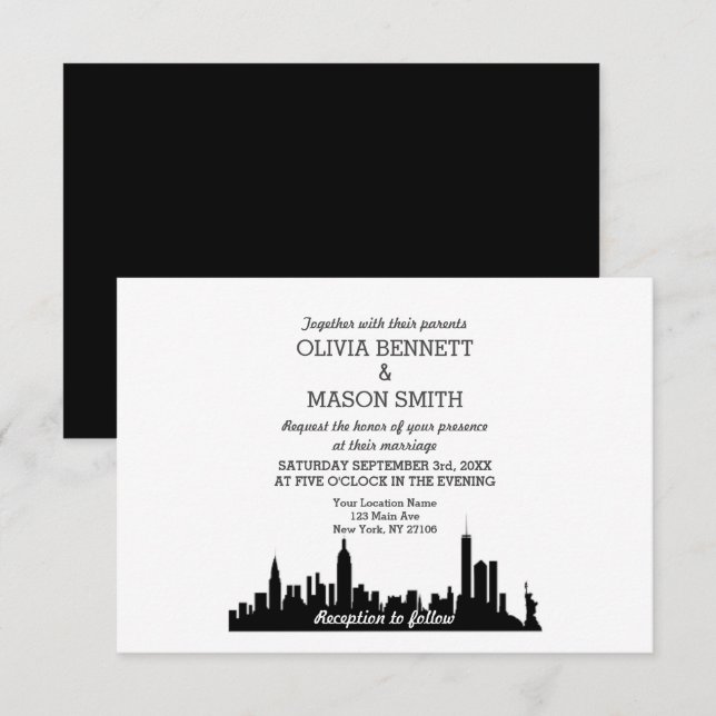 New York City Skyline Cityscape Wedding Invitation (Front/Back)