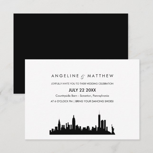 New York City Skyline Cityscape Wedding Invitation (Front/Back)