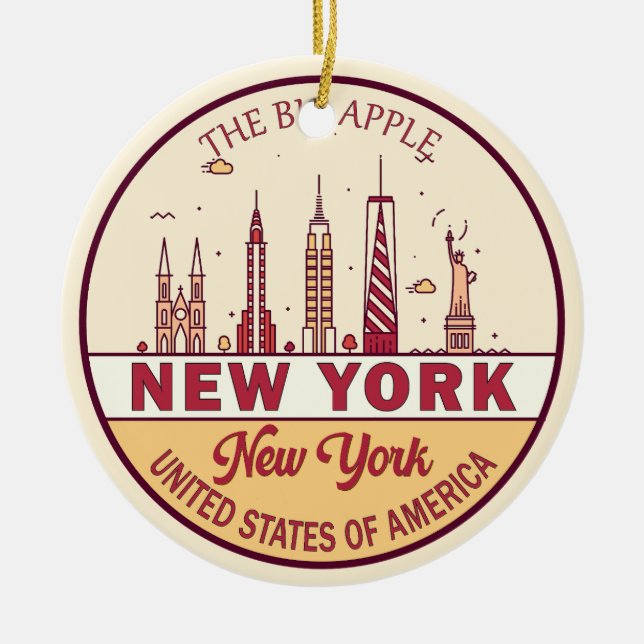 New York City Skyline Emblem Ceramic Ornament (Front)